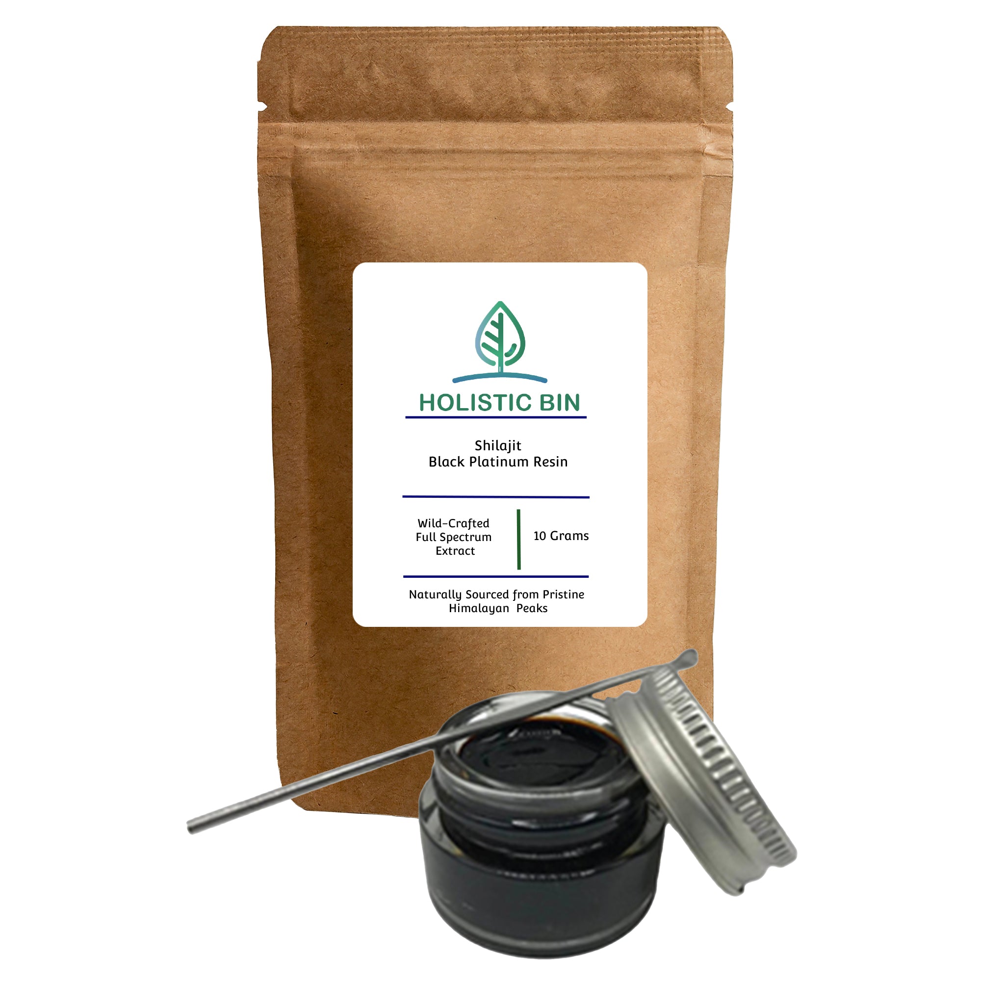 open container of Himalayan Shilajit Resin with holistic bin on the lid