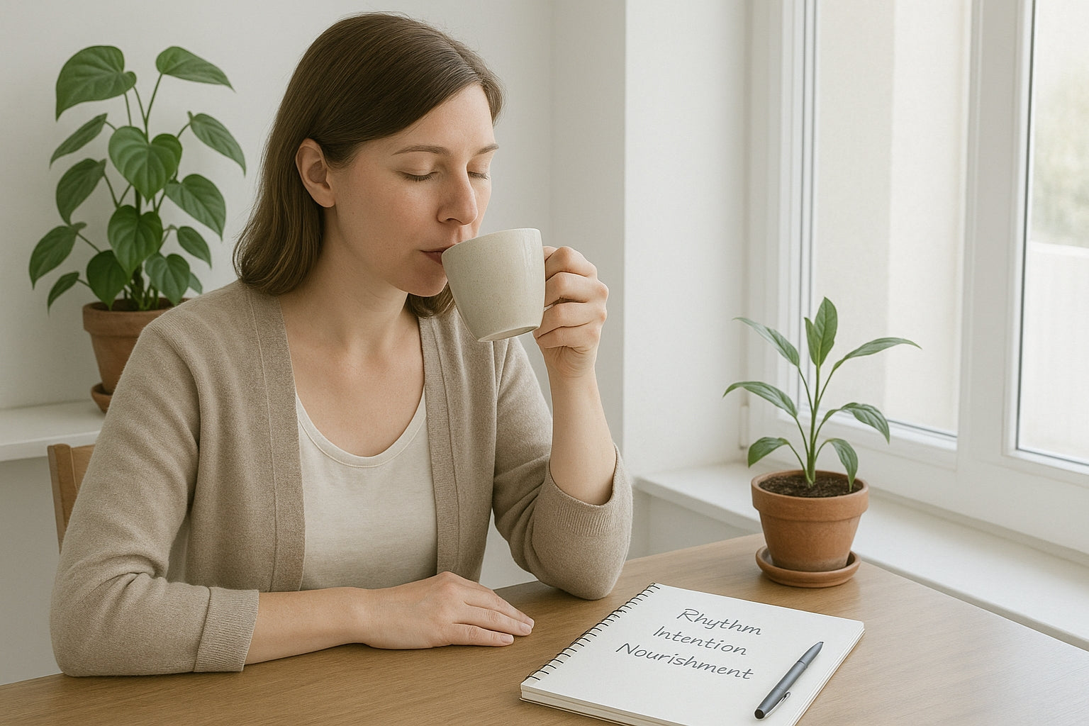 Woman sitting while having a tea