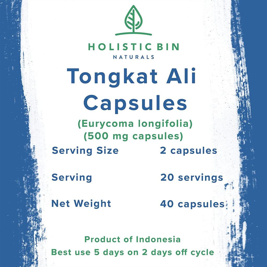 Holistic Bin Indonesian Tongkat Ali Capsules | Wild Harvested Eurycoma Longifolia Roots from Sumatra | No Fillers, 100% Pure (30 Day Supply)