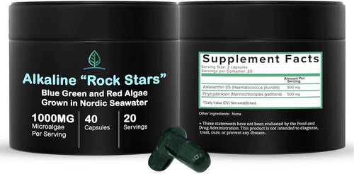 Alkaline Rock Stars Blue Green & Red Algae Supplement - 500mg Capsules