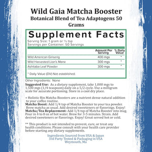 Wild Gaia Matcha Booster, (Lion's Mane Mushroom, Ashitaba Leaf, and American Ginseng - Powders)