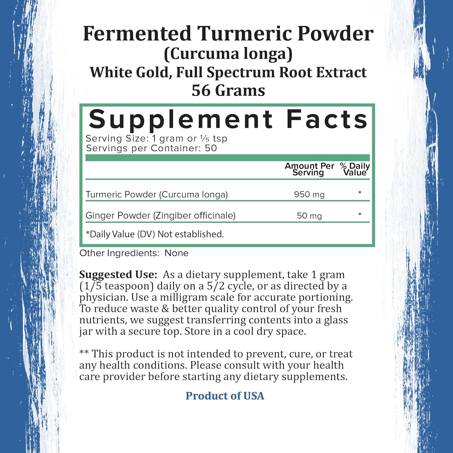 Pure Fermented (White Gold) Turmeric Powder Blend - 2 Ounces