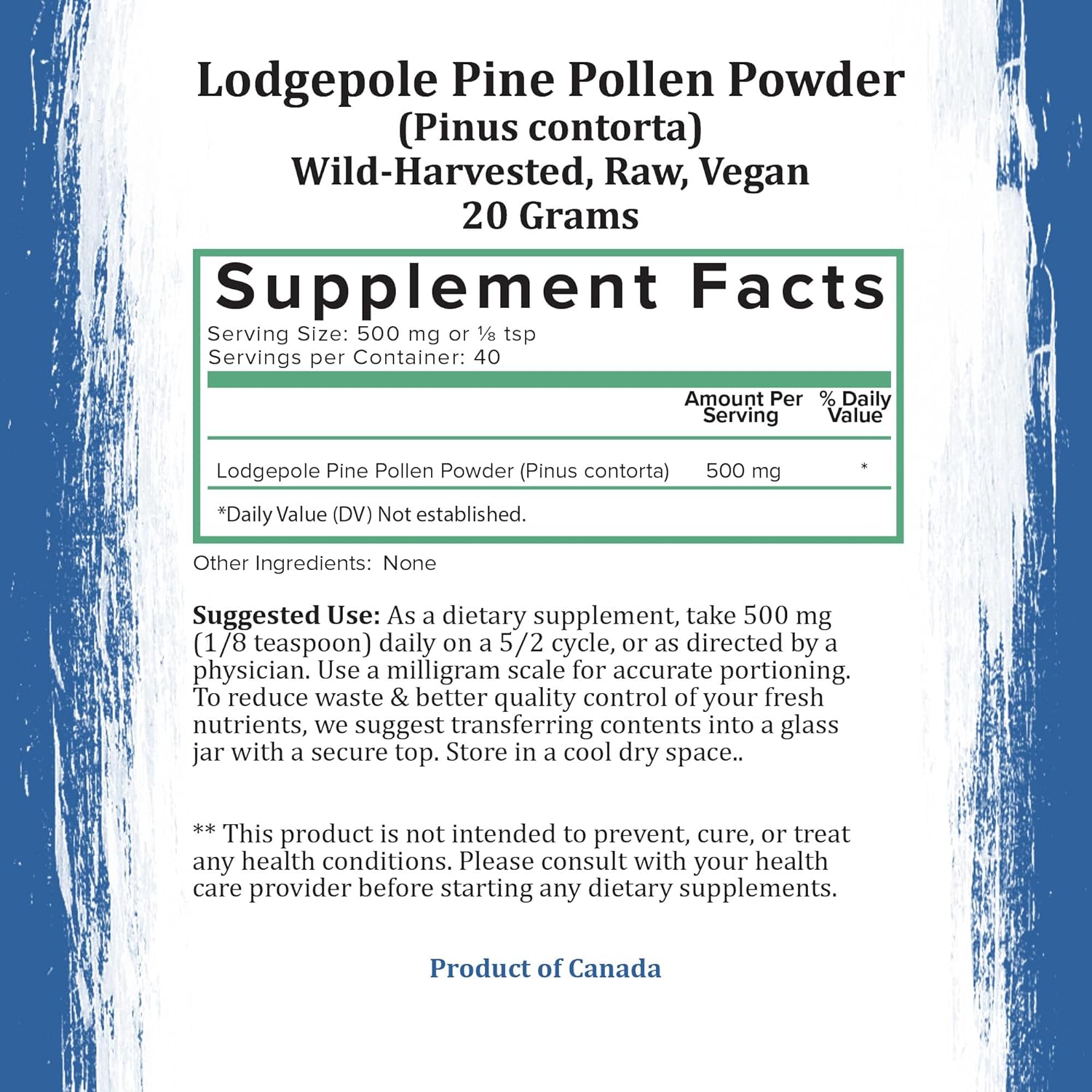 Wild-Harvested Canadian Pine Pollen Powder - 20 grams