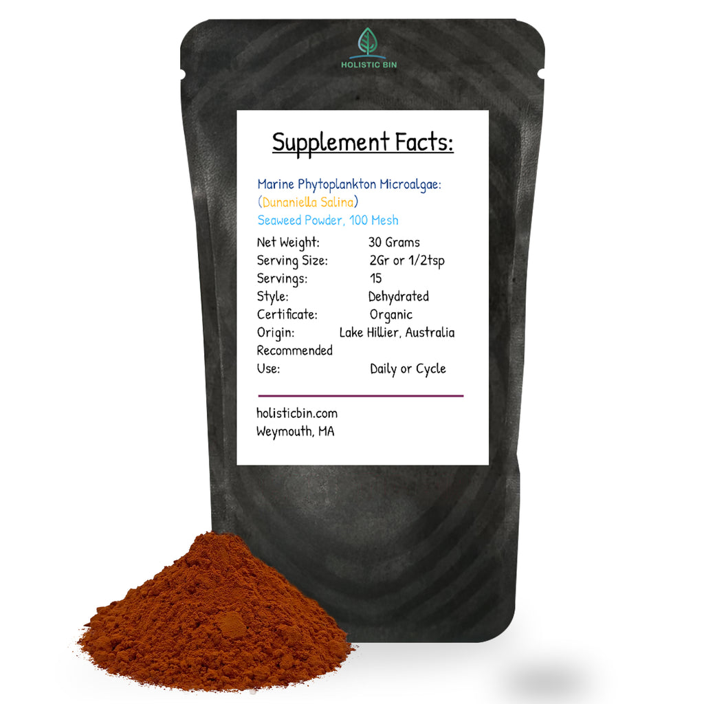 Holistic Bin grocery and gourmet Dunaliella salina biomass powder with fine algae texture
