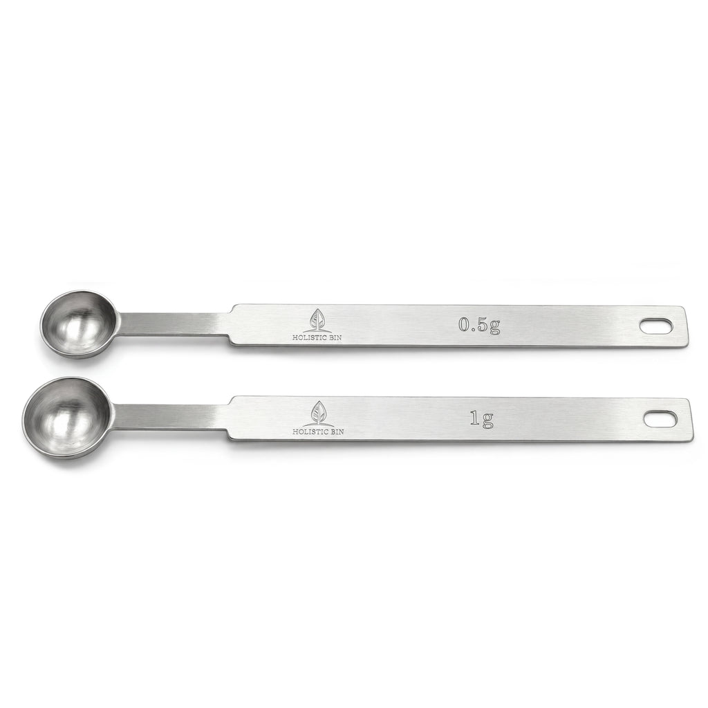 Holistic Bin Stainless Steel Serving & Portion Spoons Set | Half & One Gram, 1/4 & 1/2 Tsp, 7 Inch