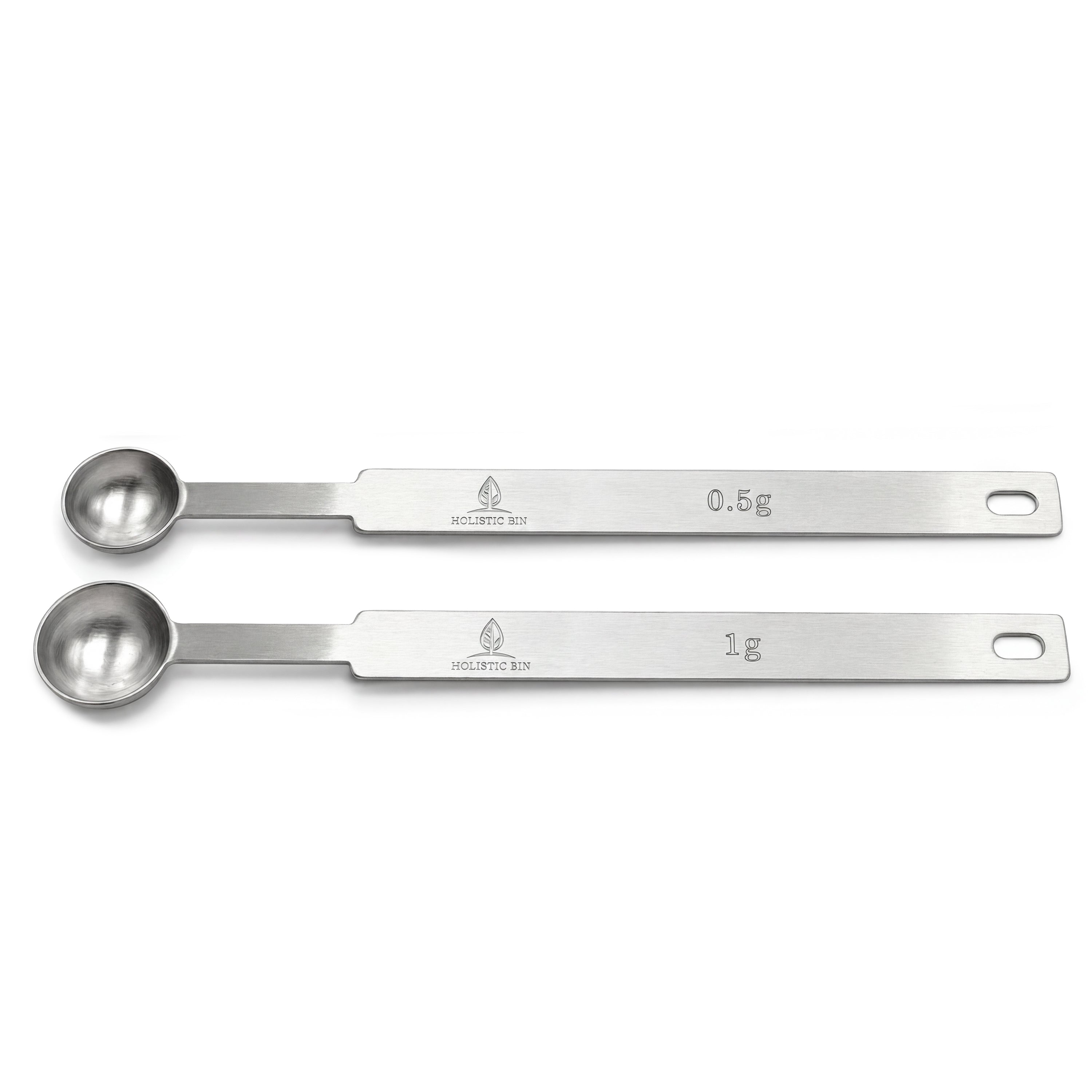 Holistic Bin Stainless Steel Serving & Portion Spoons Set | Half & One Gram, 1/4 & 1/2 Tsp, 7 Inch