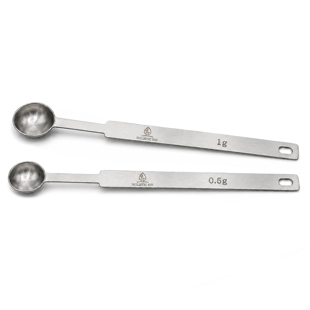 Holistic Bin Stainless Steel Serving & Portion Spoons Set | Half & One Gram, 1/4 & 1/2 Tsp, 7 Inch