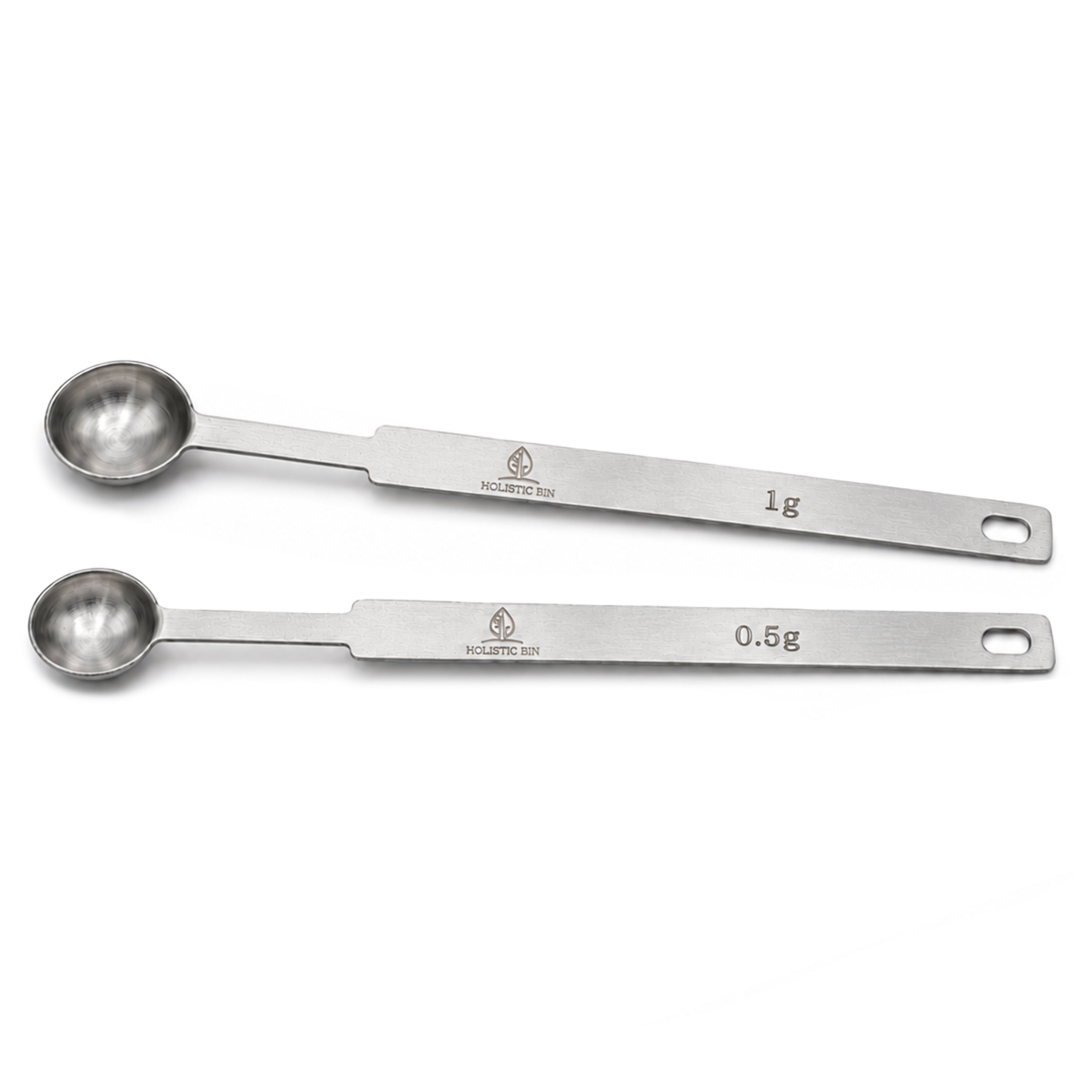 Holistic Bin Stainless Steel Serving & Portion Spoons Set | Half & One Gram, 1/4 & 1/2 Tsp, 7 Inch