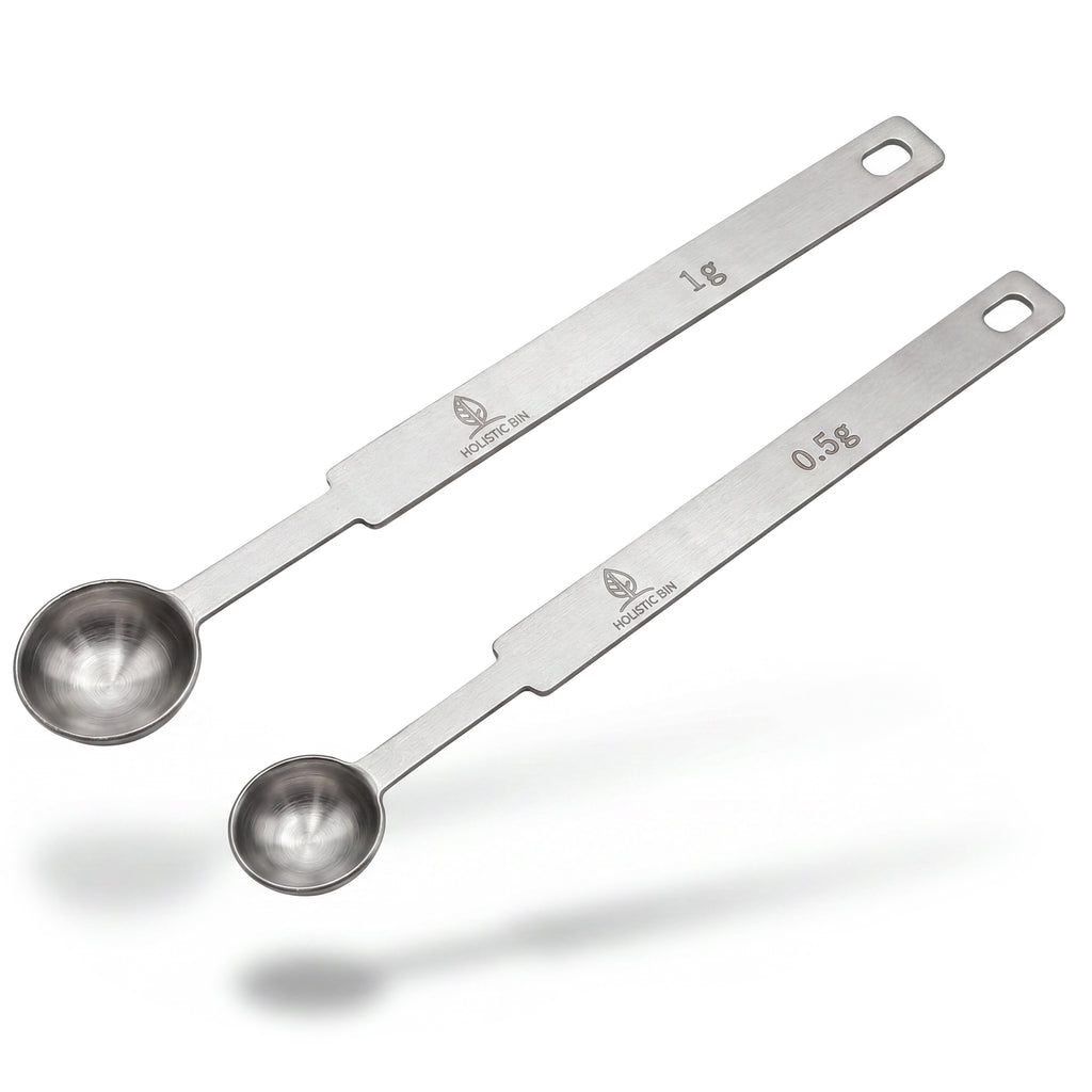 Holistic Bin Stainless Steel Serving & Portion Spoons Set | Half & One Gram, 1/4 & 1/2 Tsp, 7 Inch