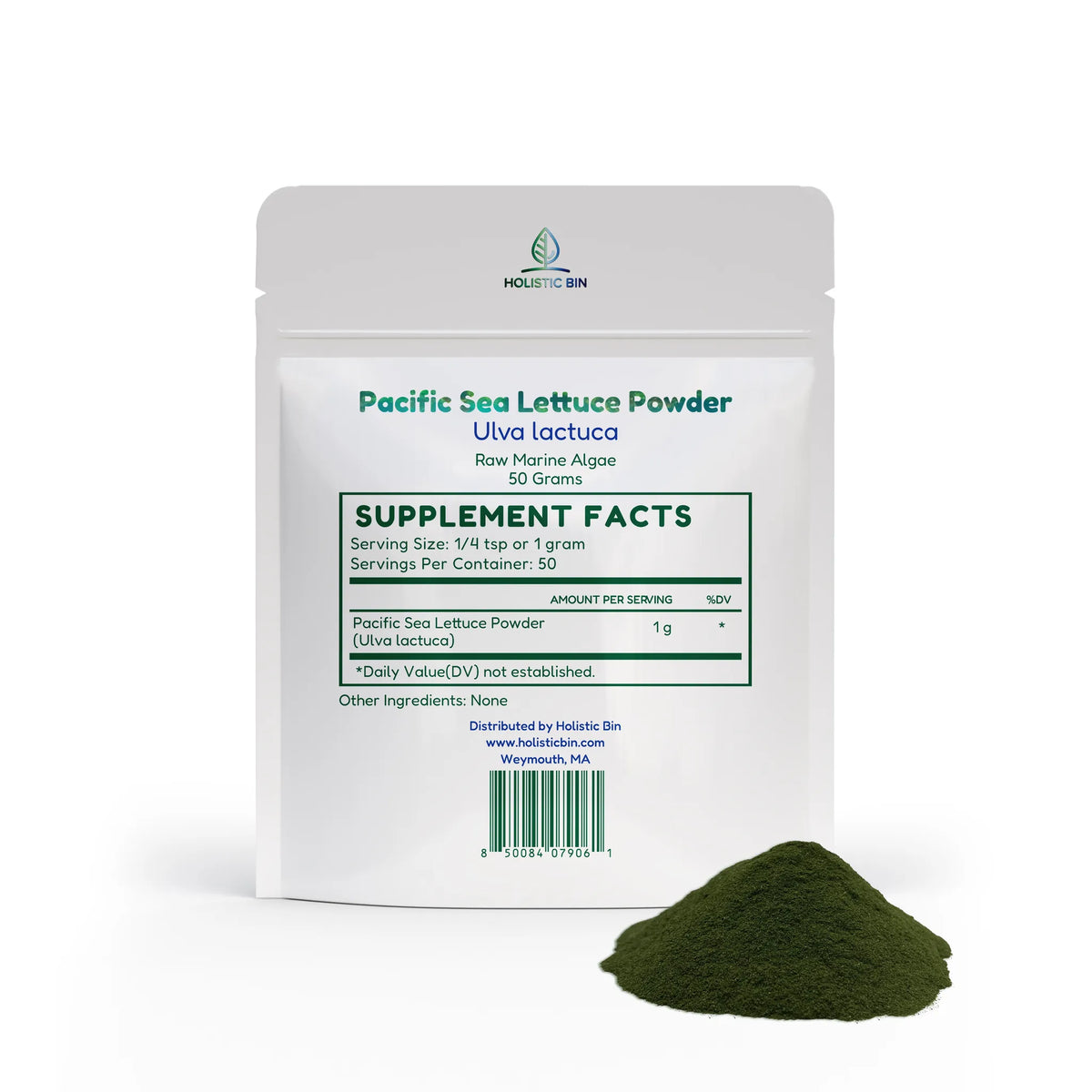 Pacific Sea Lettuce Powder pouch, back, supplement facts