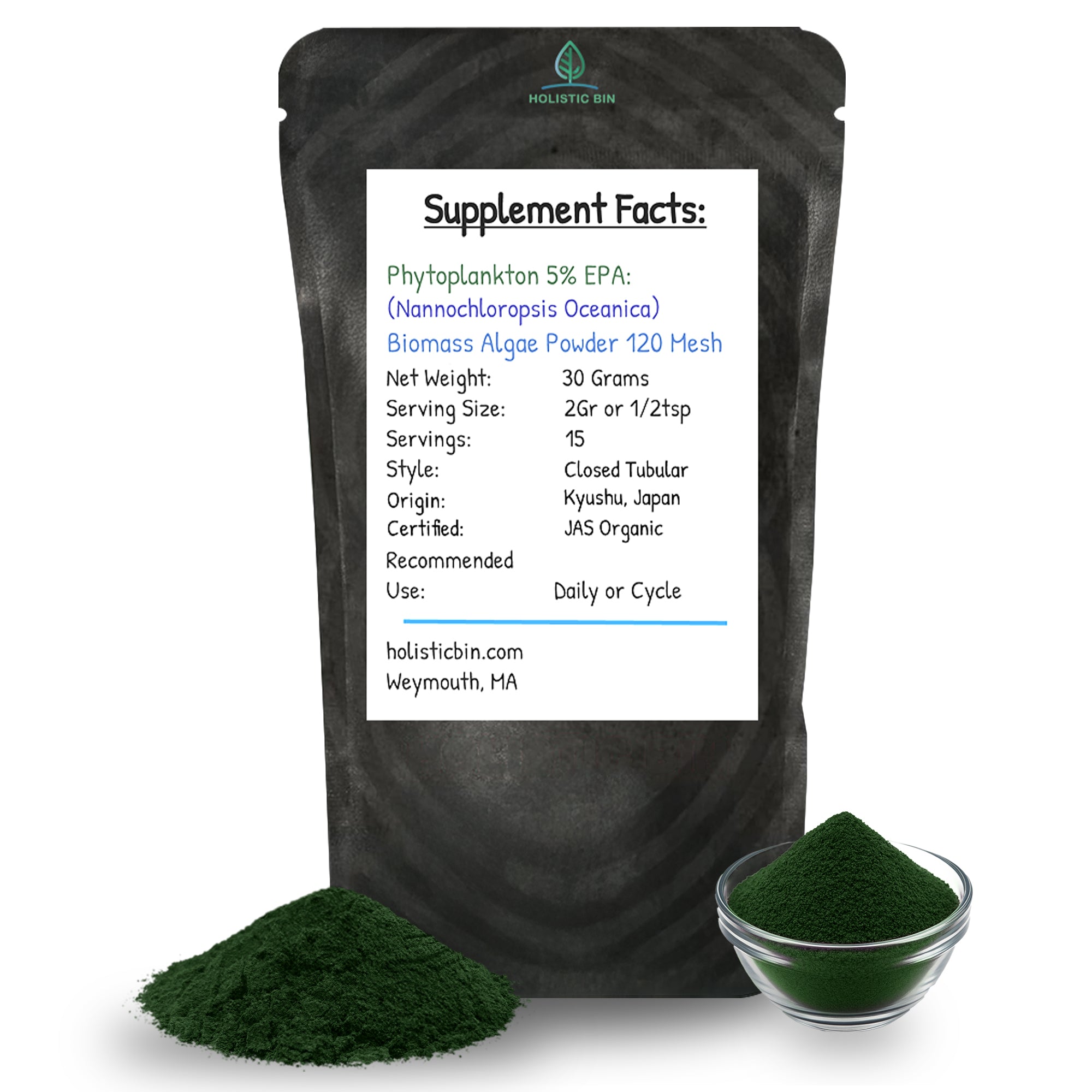 Plant-based phytoplankton powder with smooth texture for easy blending into drinks and recipes