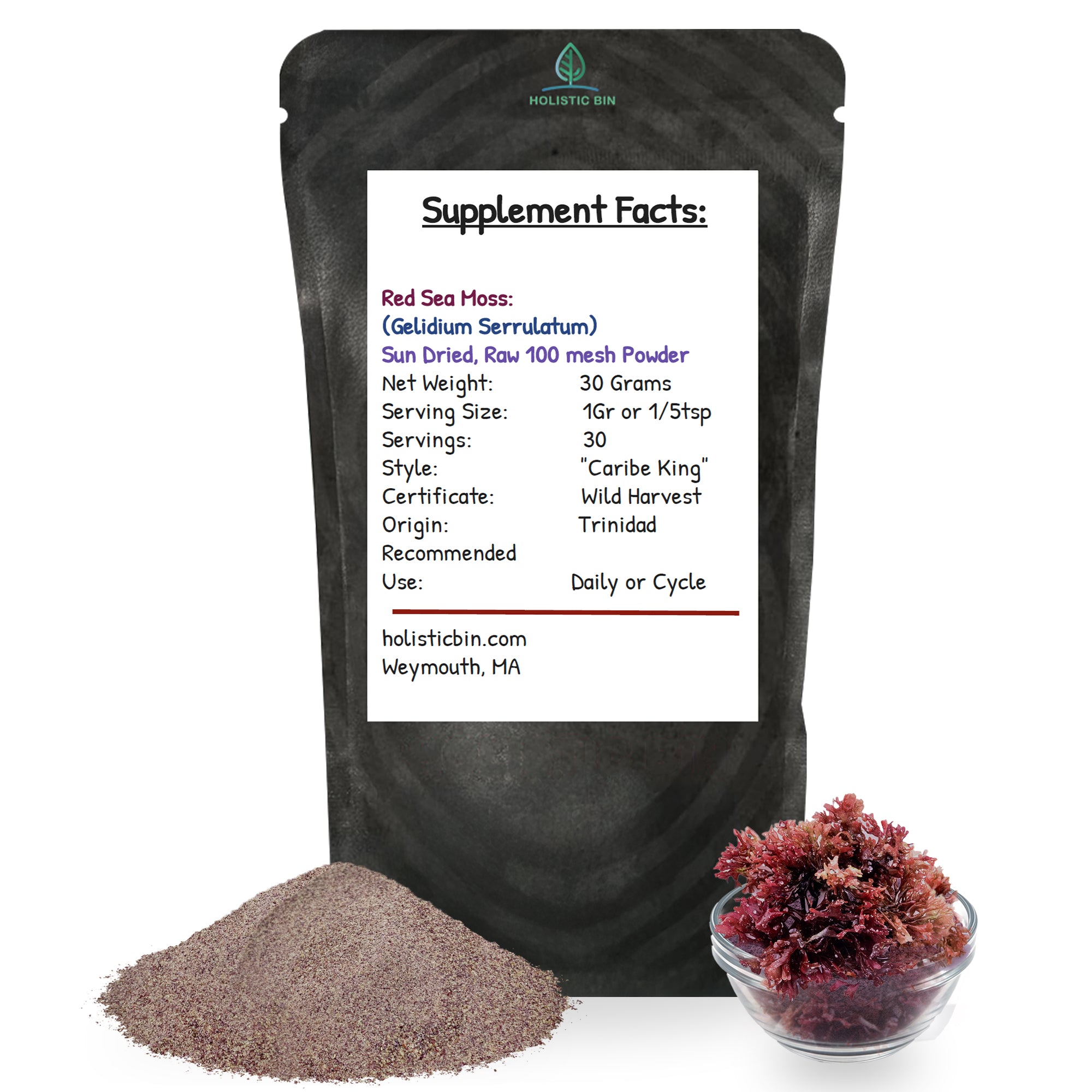 Premium Caribbean Red Sea Moss powder by Holistic Bin with Gelidium serrulatum from Trinidad