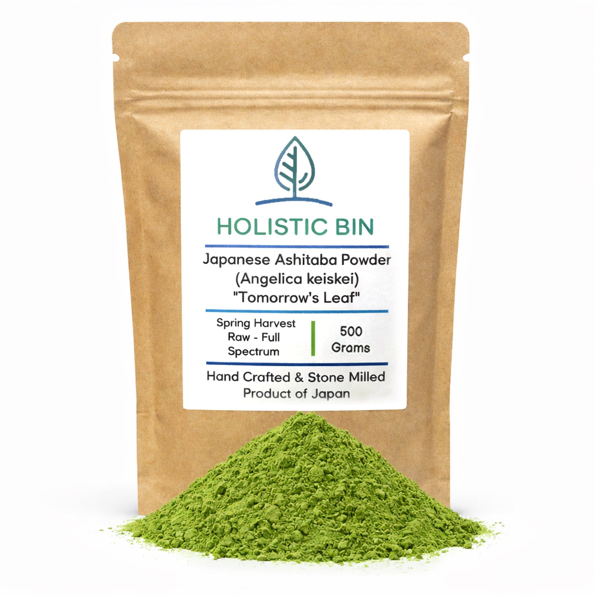 ashitaba powder in spoon japanese green powder herbal superfood powder