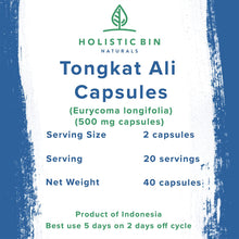 Load image into Gallery viewer, Indonesian Tongkat Ali Capsules - Wild Harvested Eurycoma Longifolia Roots from Sumatra (30 Day Supply)