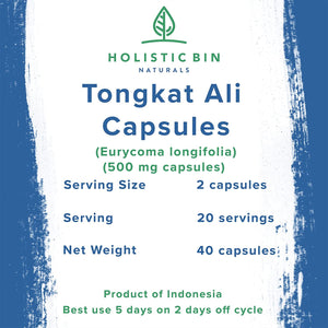 Indonesian Tongkat Ali Capsules - Wild Harvested Eurycoma Longifolia Roots from Sumatra (30 Day Supply)
