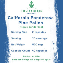 Load image into Gallery viewer, Pine Pollen Capsules 500mg  Wild Harvested California Pine Pollen Powder