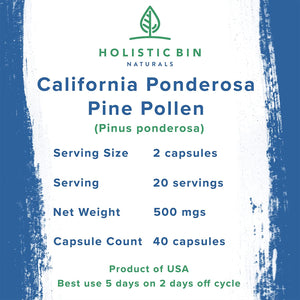 Pine Pollen Capsules 500mg  Wild Harvested California Pine Pollen Powder